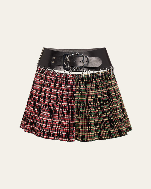 Roberta Carabiner Belted Check Mini Skirt